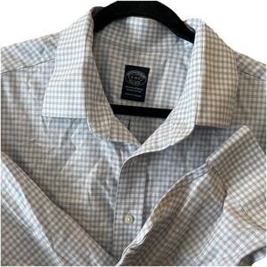 Brooks Brothers Dress Shirt Men's 18  36/37 Non Iron Blue White Square Button Up